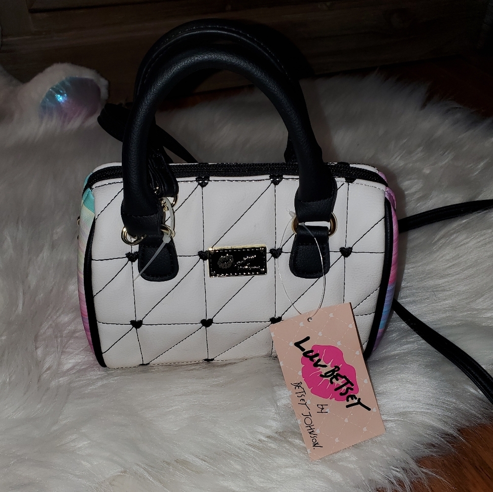 Betsey Johnson Black and White Heart Quilted Mini Bag